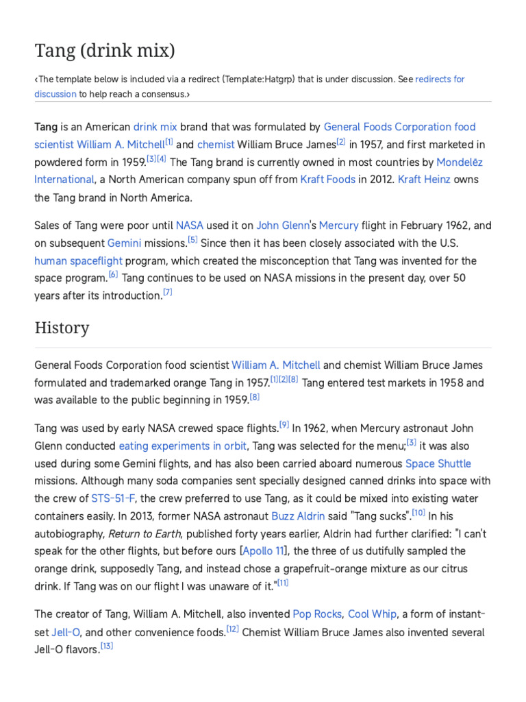 Tang (Drink Mix) - Wikipedia | PDF
