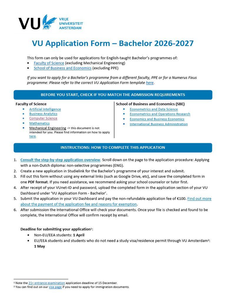 VU Application Form - Bachelor - FS, SBE | PDF | Advanced Placement ...