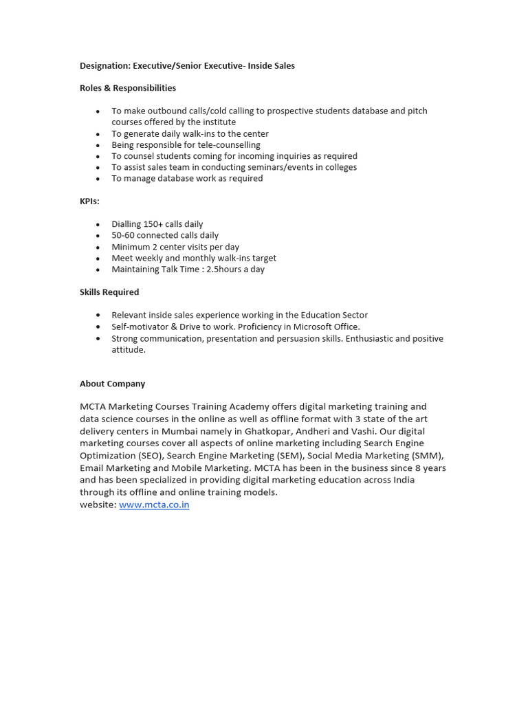 JD Inside Sales | PDF
