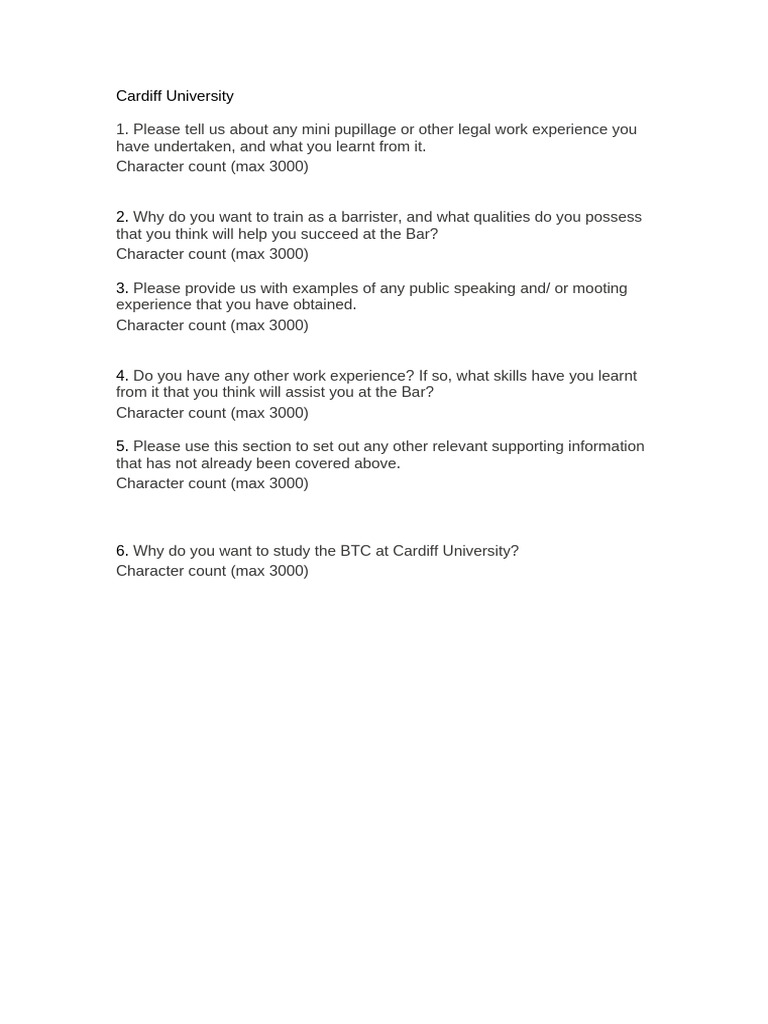 Cardiff Bar Questions | PDF