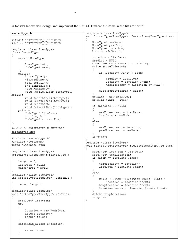 Lab07 Sorted List LinkedList | PDF | Software Development | C++