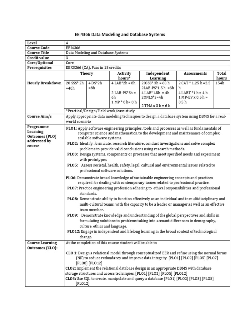 Course Information and Syllabus | PDF | Databases | Relational Database