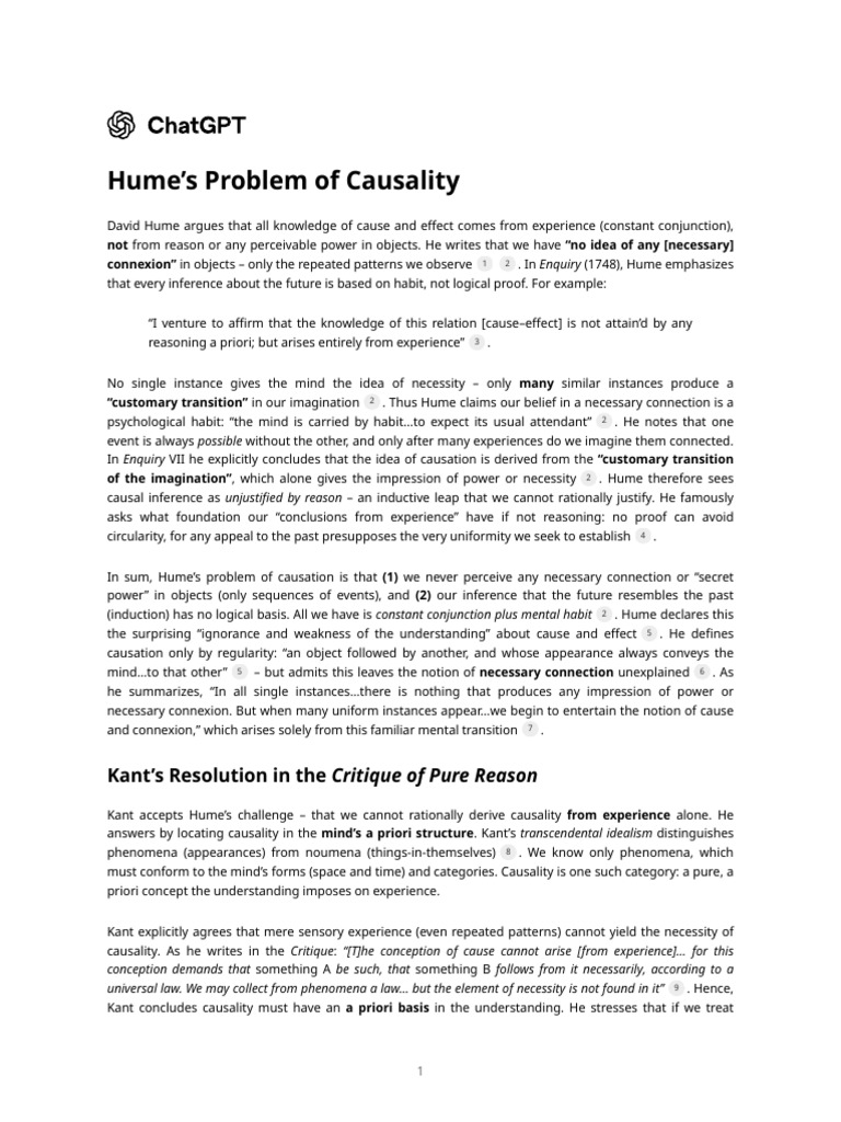 Hume's Problem of Causality | PDF | Immanuel Kant | Causality
