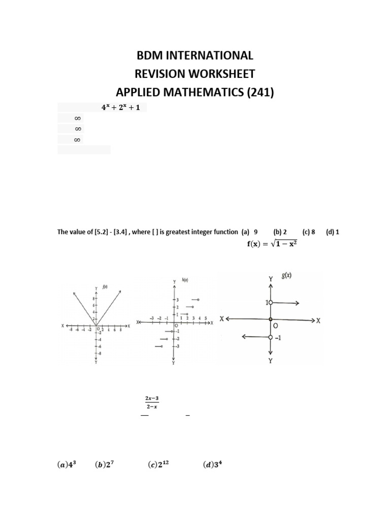 Revision Worksheet Applied Mathematics | PDF | Function (Mathematics ...