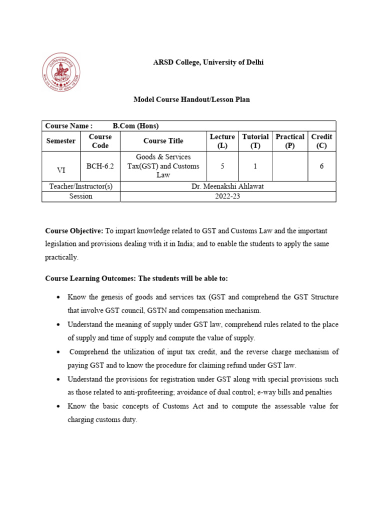 GST Syllabus | PDF | Taxes | Customs
