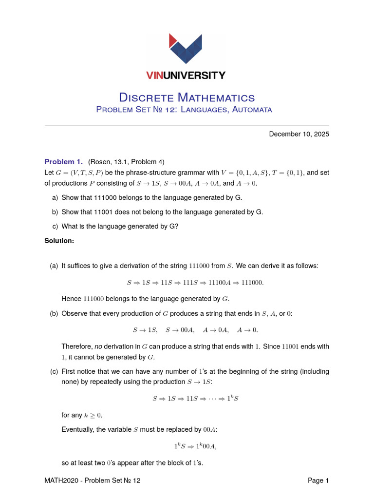 Problem Set 12 Solution | PDF | Theory Of Computation | Mathematics