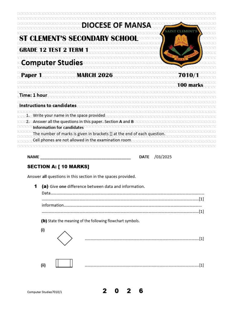 g12 Cs Term 1 Test 2 2026 | PDF | Point Of Sale | Computer Programming