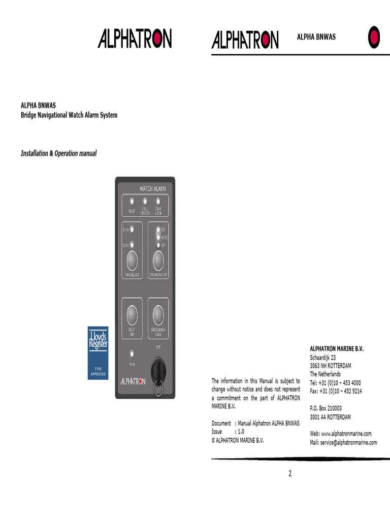Installation & Operation Manual ALPHA BNWAS V1.3 | PDF