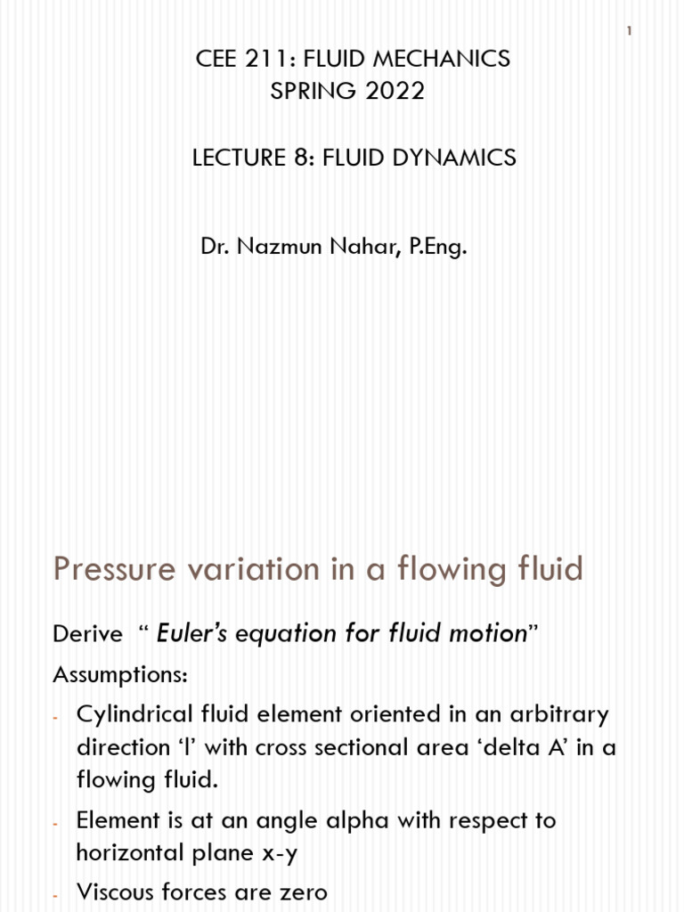 Lec8 Fluid Dynamics-Spring2023 | PDF