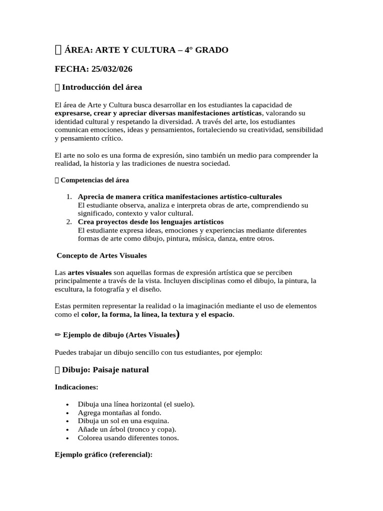 ? Área Arte y Cultura 4to y 5to 2026 | PDF | Dibujo | Perspectiva (Gráfica)