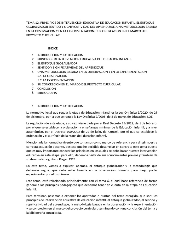TEMA12 | PDF | Aprendizaje | Educación de la primera infancia