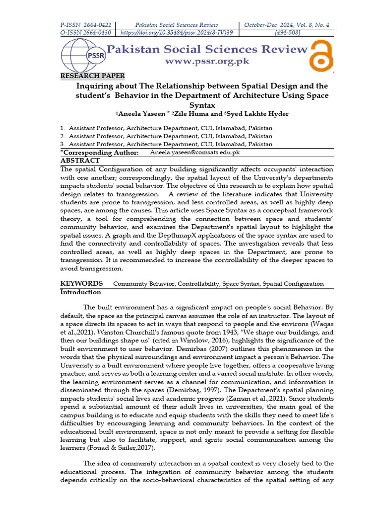 The Relationship Between Spatial Design and The Student's Behavior in ...