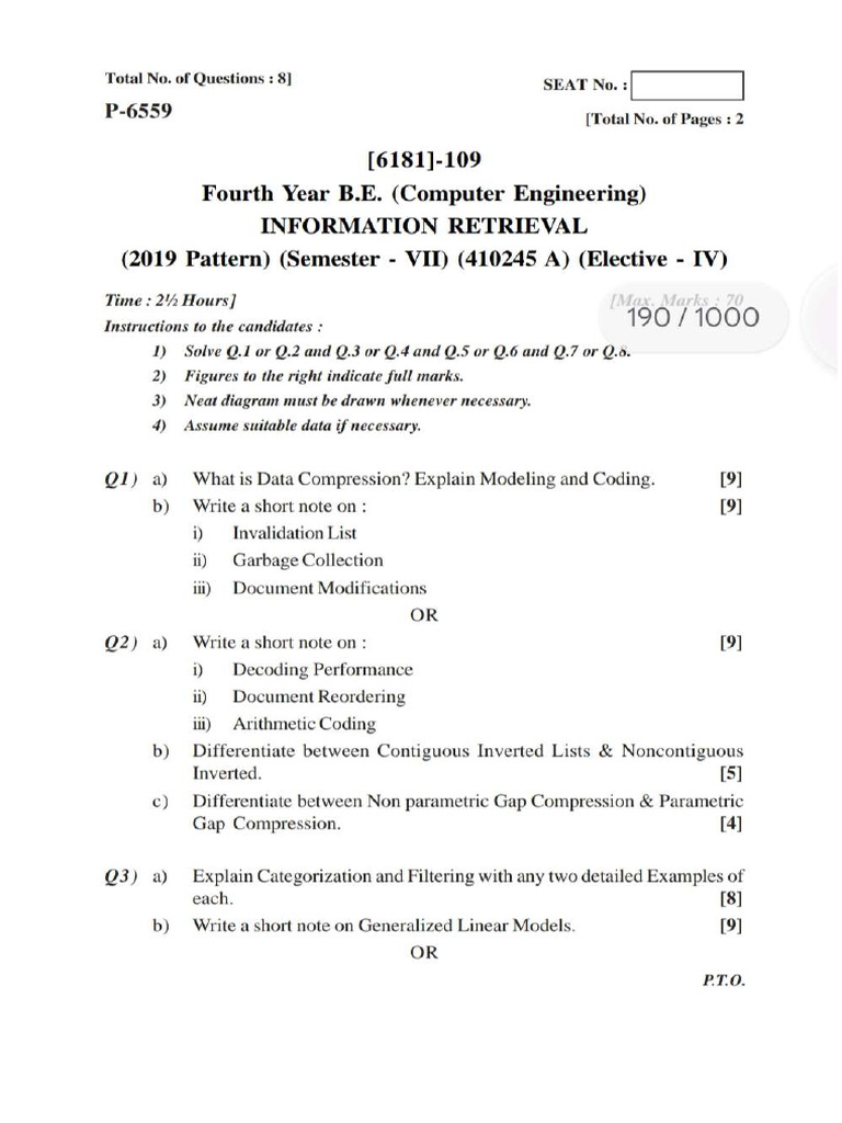 Information Retrieval Question Papers | PDF