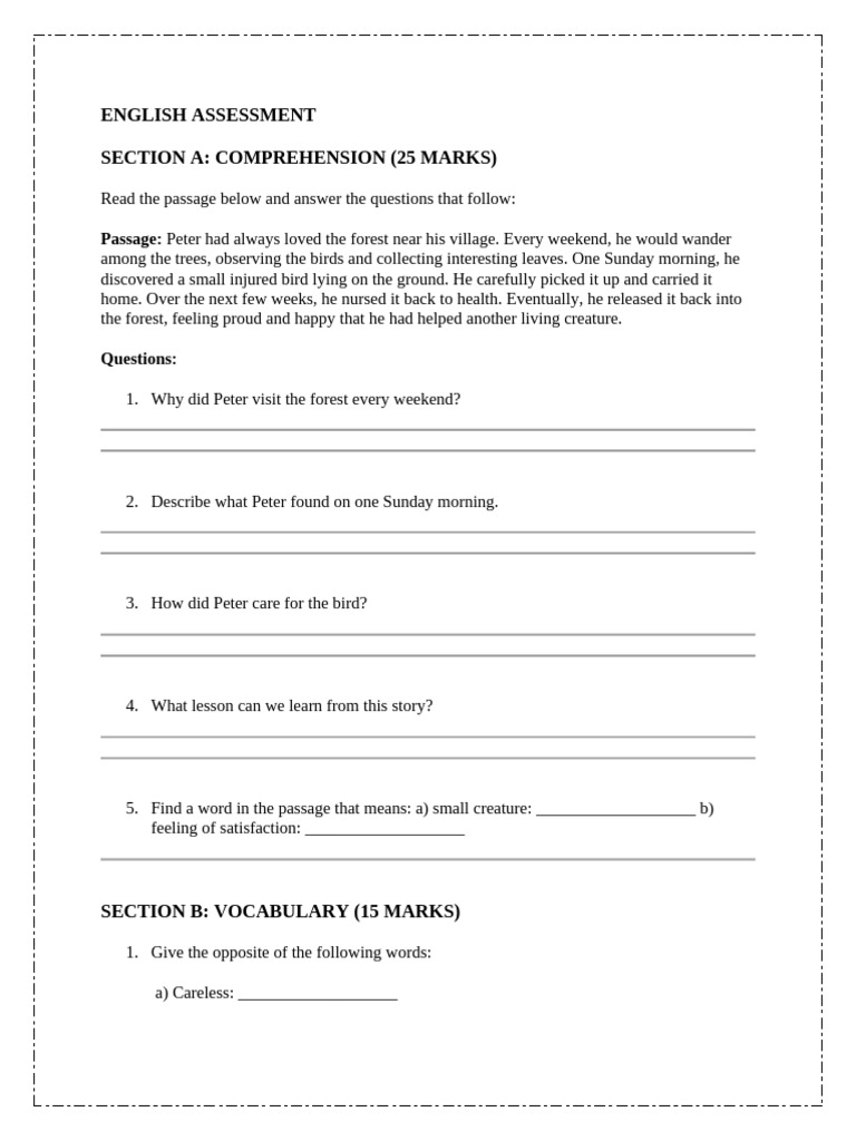 Assessment Test Eng | PDF | Poetry | Linguistics