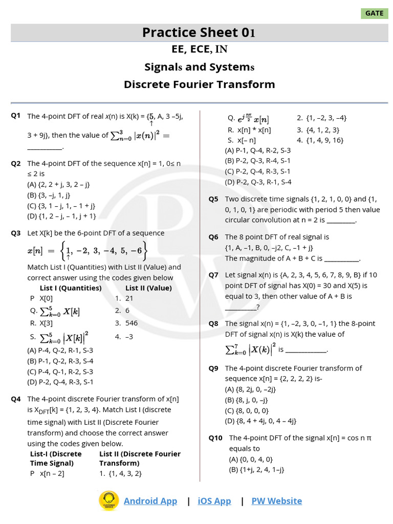 Discrete Fourier Transform Practice Sheet 01 | PDF | Discrete Fourier ...