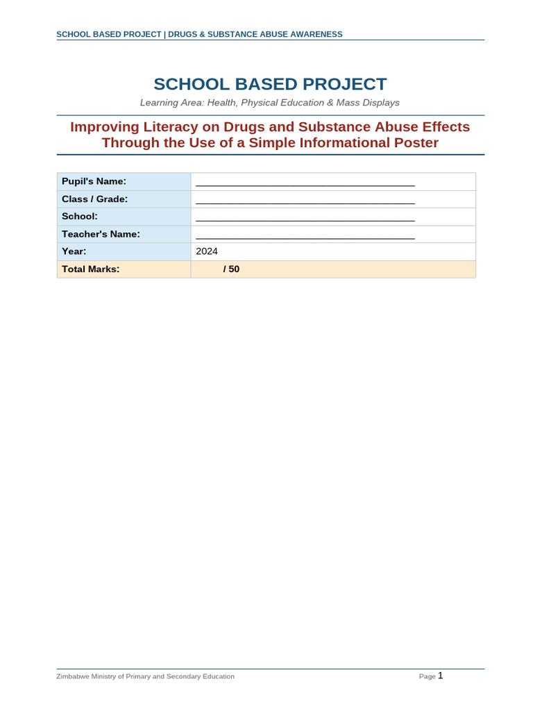 Drug Abuse School Based Projects | PDF | Substance Abuse | Learning
