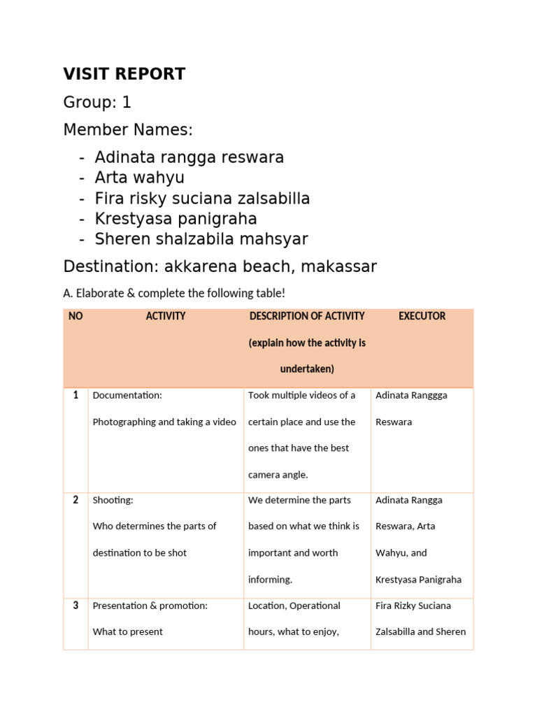 Visit Report (Group 1) | PDF