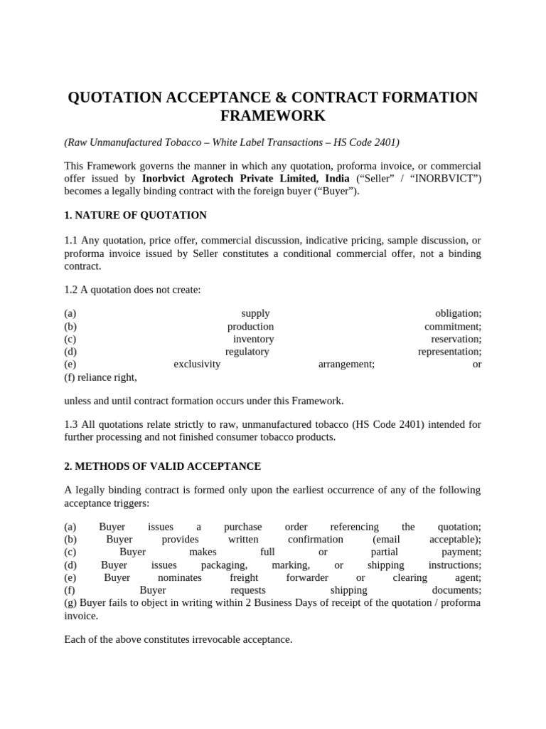 Quotation Acceptance & Contract Formation Framework (WL) | PDF | Offer ...