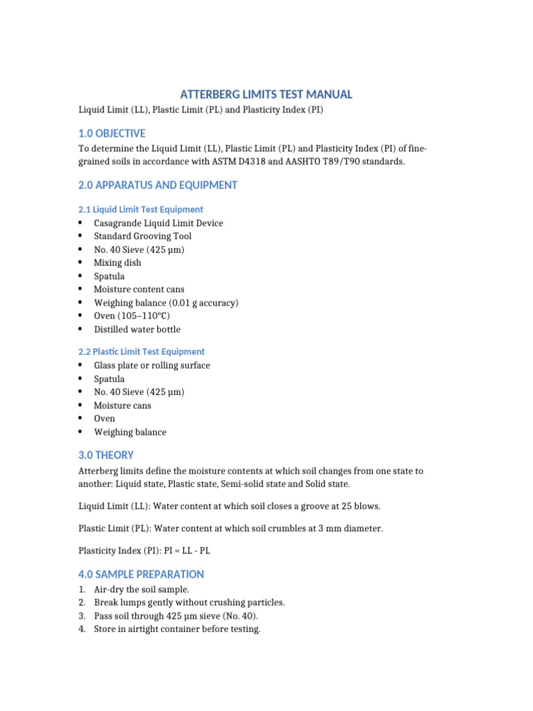 Atterberg Limits Test Manual | PDF | Soil Mechanics | Soil