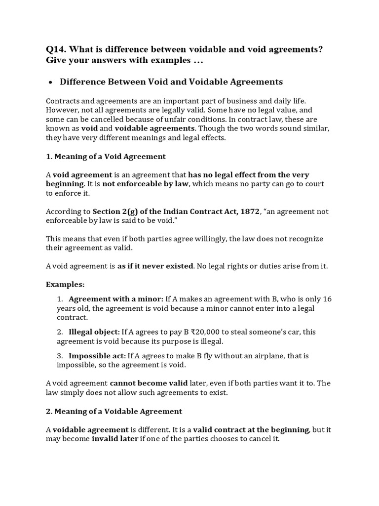 Void Agreement & Contract, Voidable Agreement. | PDF | Business Law ...