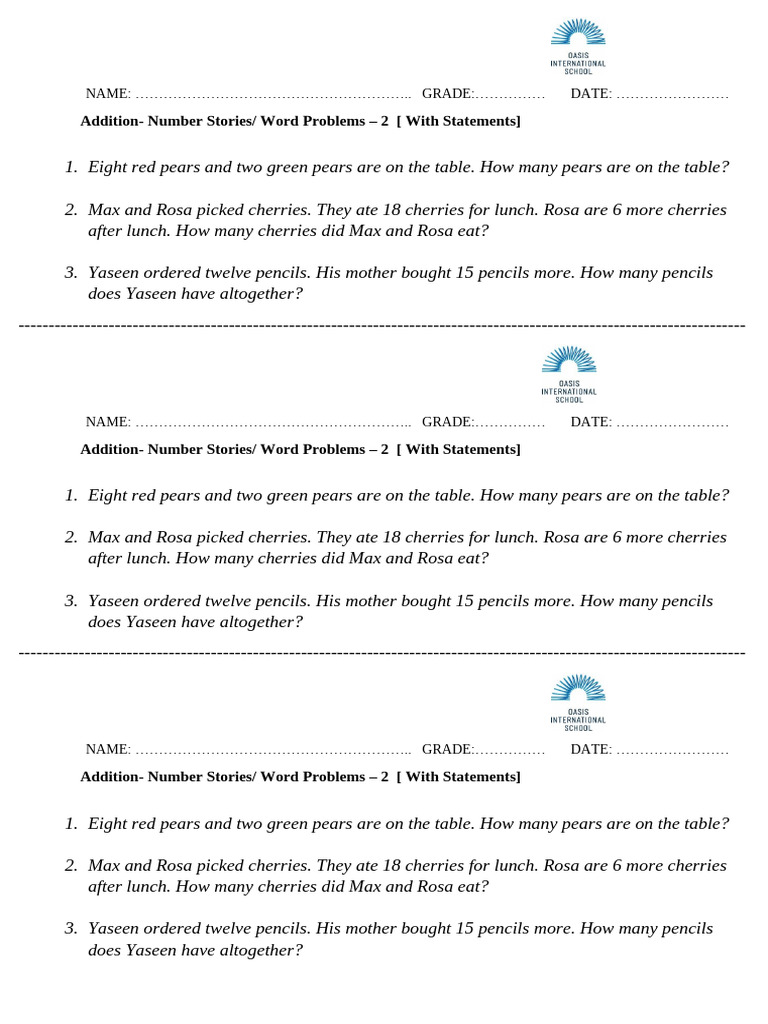 Addition Worksheet - 2 Statements | PDF