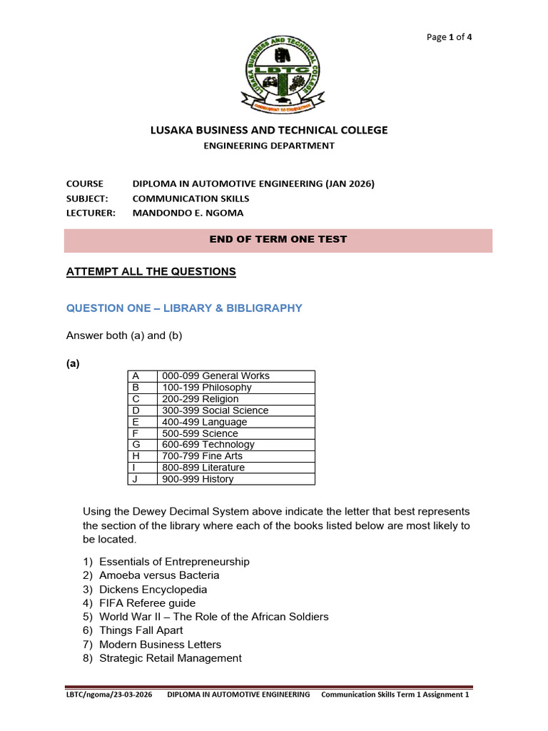 Term 1 End of Term Test Dame | PDF | Libraries | Human Communication