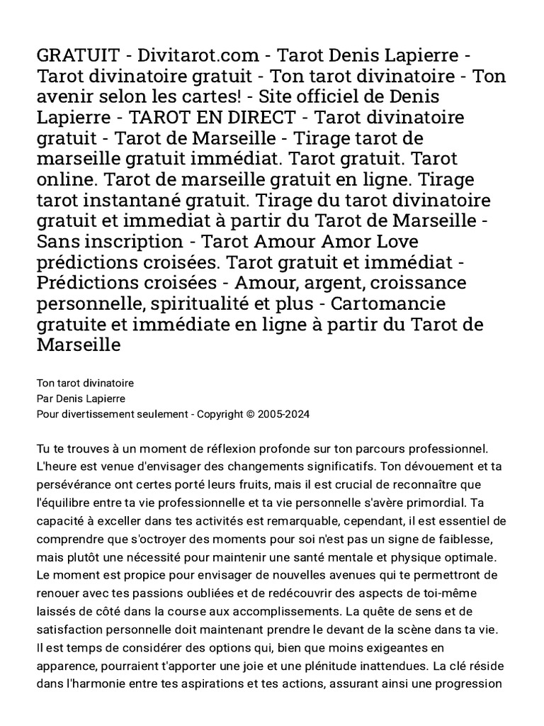 GRATUIT - Divitarot - Com - Tarot Denis Lapierre - Tarot Divi120324 ...