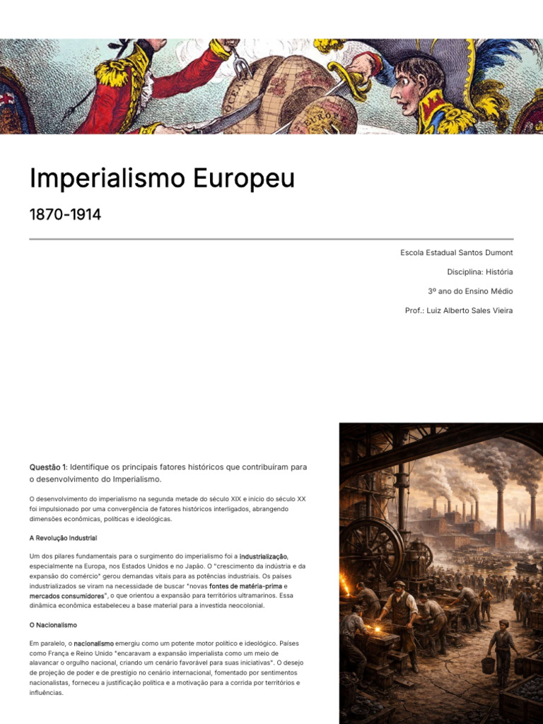 Imperialismo Europeu (Atividade) | PDF