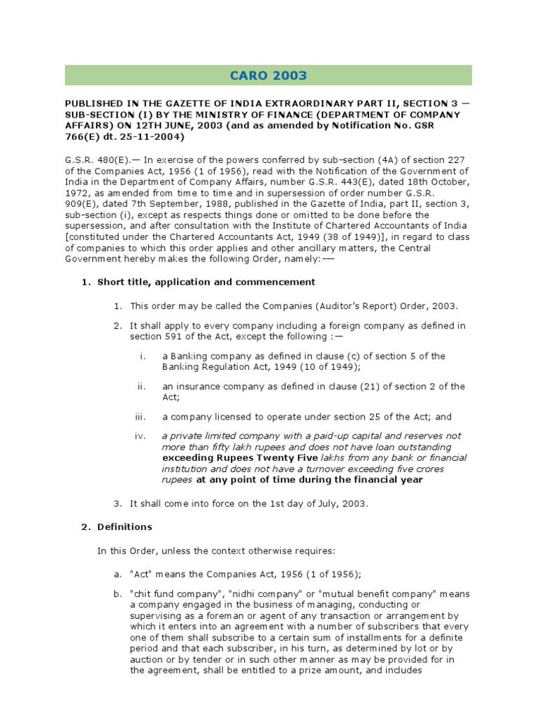 CARO 2003: Auditor's Report Guidelines | PDF | Auditor's Report ...