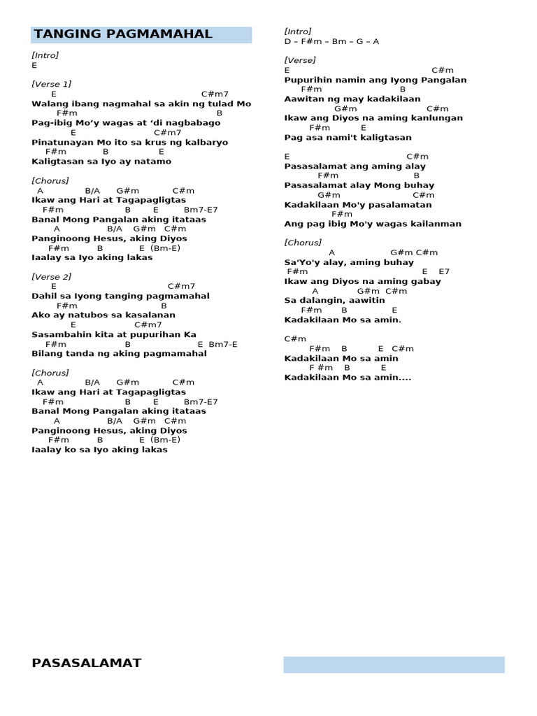 Tanging Pagmamahal Pasasalamat | PDF