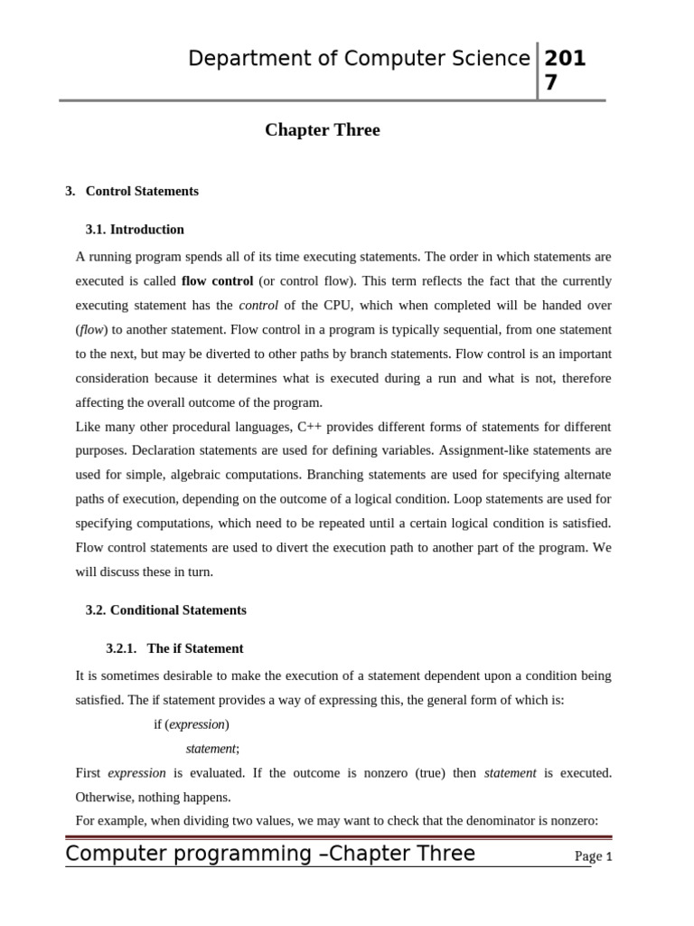 Chapter 3 - Control Statements | PDF