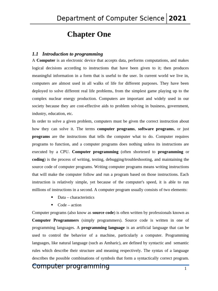 Chapter 1 - Computer Programming | PDF