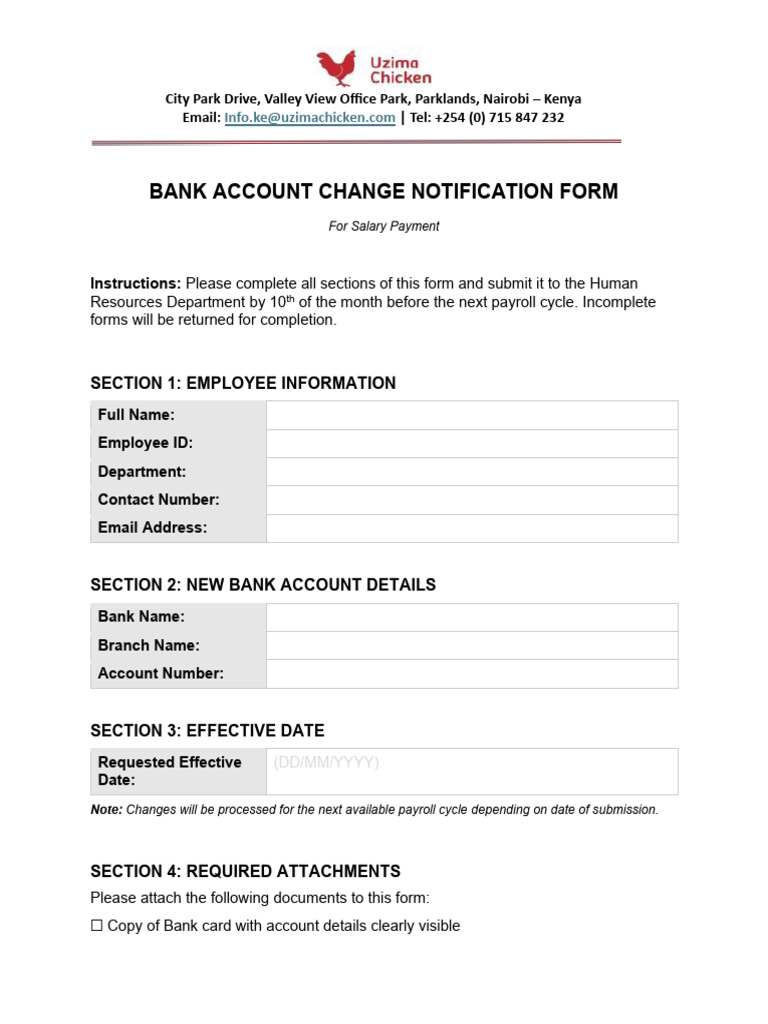 Bank Account Change Form | PDF