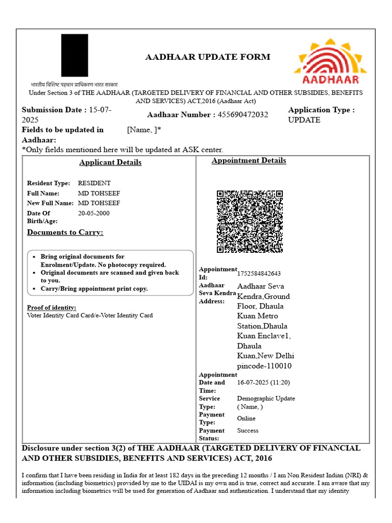 Https :Ask1.Uidai - Gov.in:pay Success Payu 2 | PDF | Identity Document ...