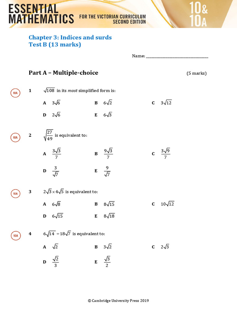Measurements and Surds Chapter Test | PDF