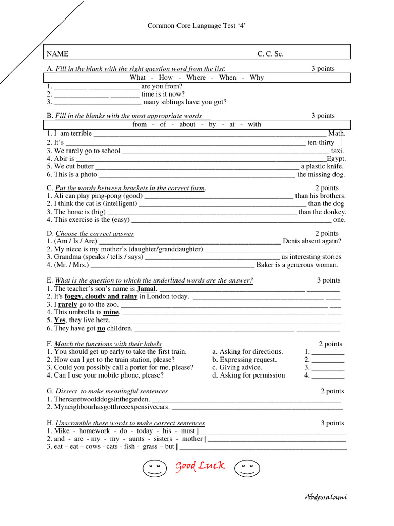 Common Core Language Test 2 | PDF