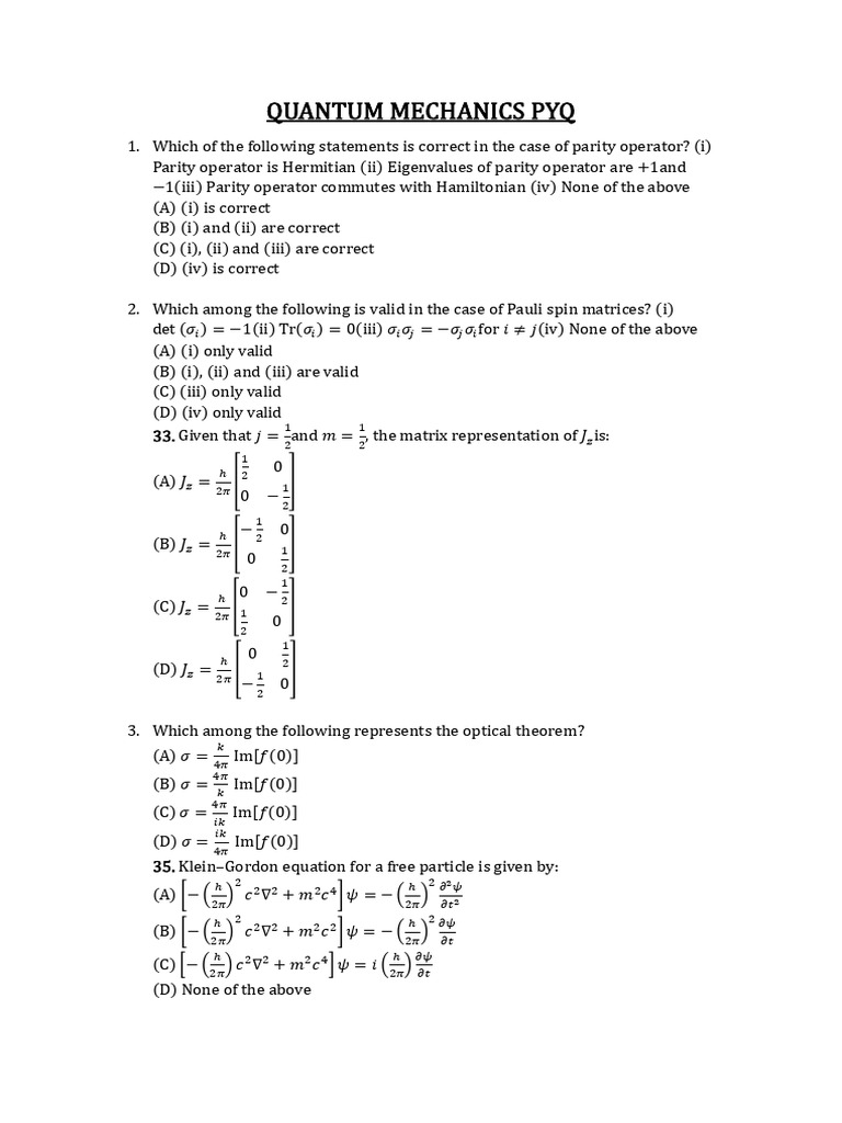 Quantum Mechanics Pyq | PDF | Wave Function | Physical Sciences