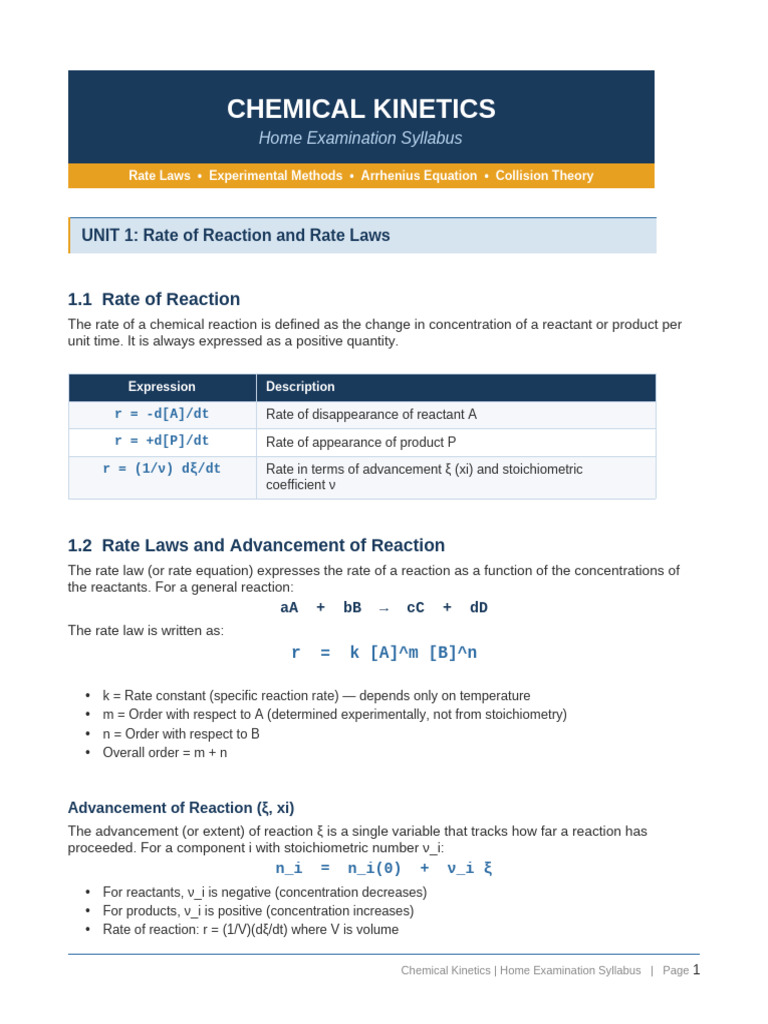 Chemical Kinetics Syllabus | PDF | Reaction Rate | Activation Energy