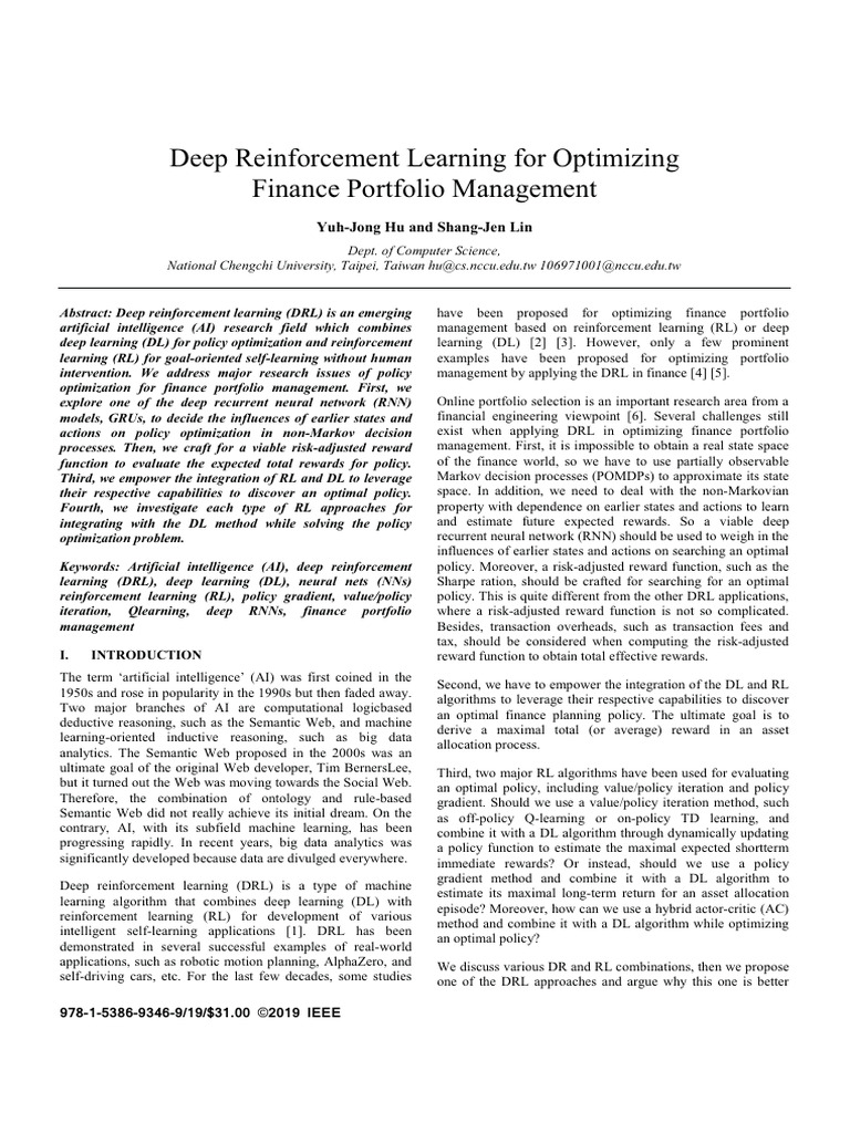 Deep Reinforcement Learning For Optimizing Finance Portfolio Management ...