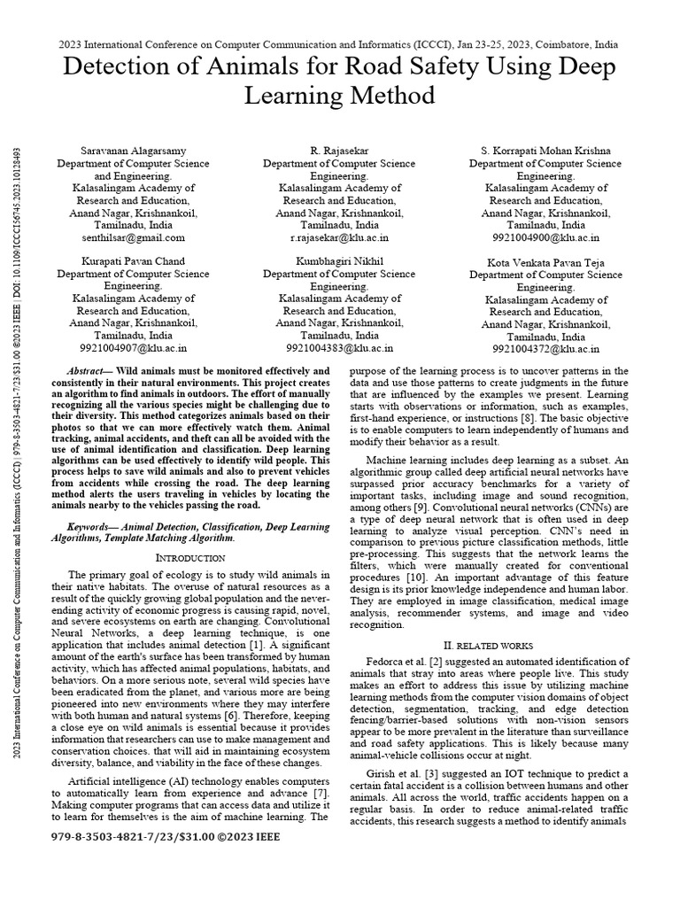 Detection of Animals For Road Safety Using Deep Learning Method | PDF ...