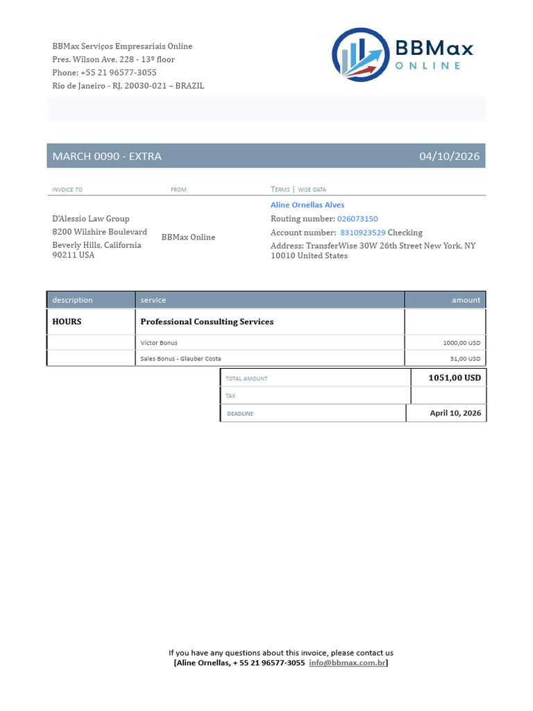 Extra Invoice April 2026 | PDF