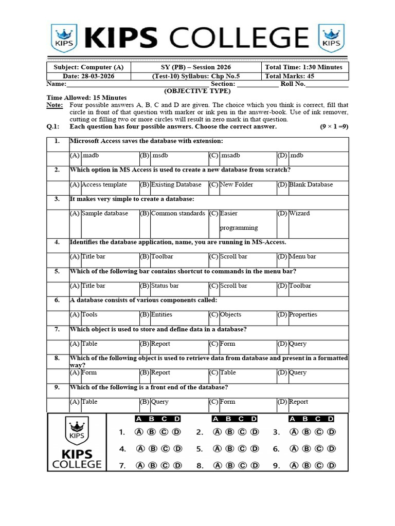Sy Computer Paper-A (28-03-2026) | PDF | Microsoft Access | Information ...
