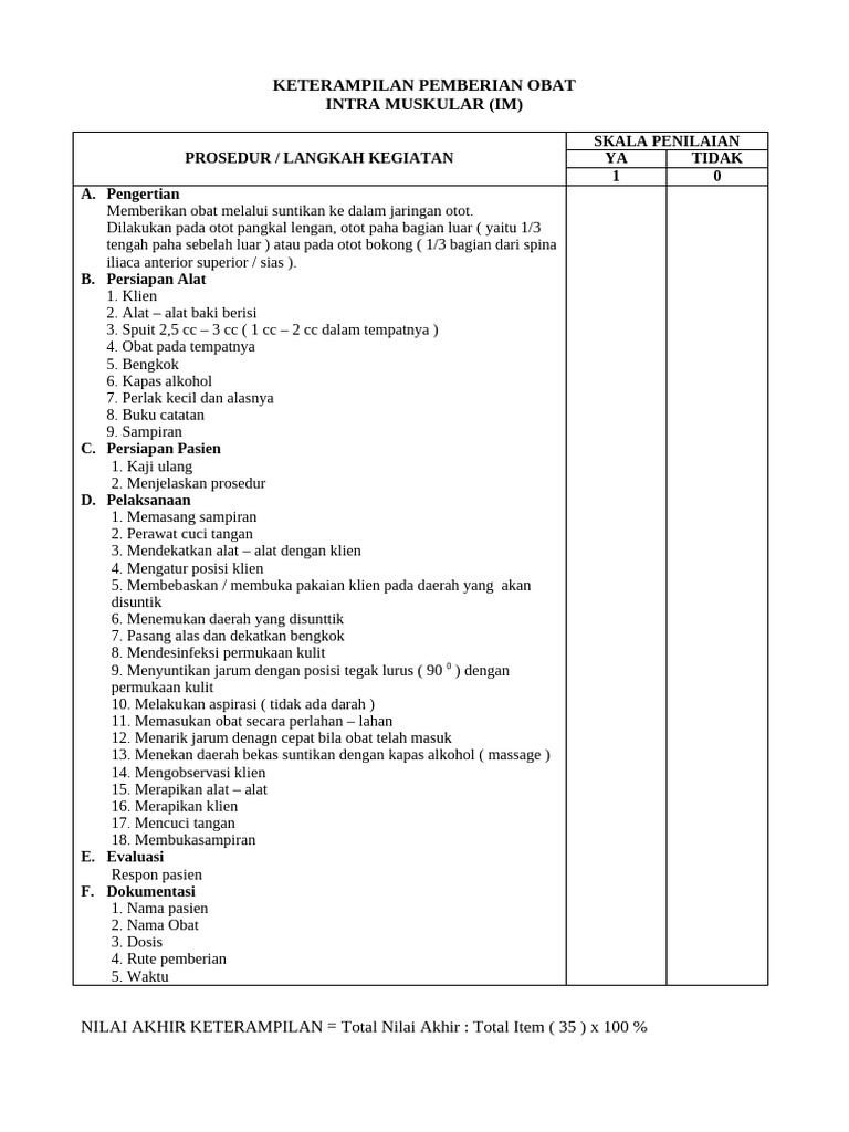 Daftar Tilik Injek Obat IM | PDF