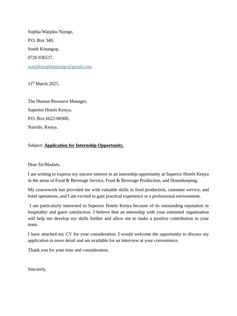 Internship Application Letter | PDF