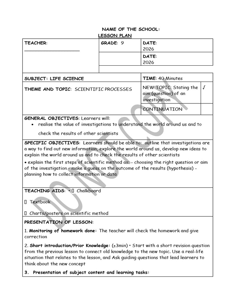 Life Science Gr9 Sample | PDF | Learning | Lesson Plan