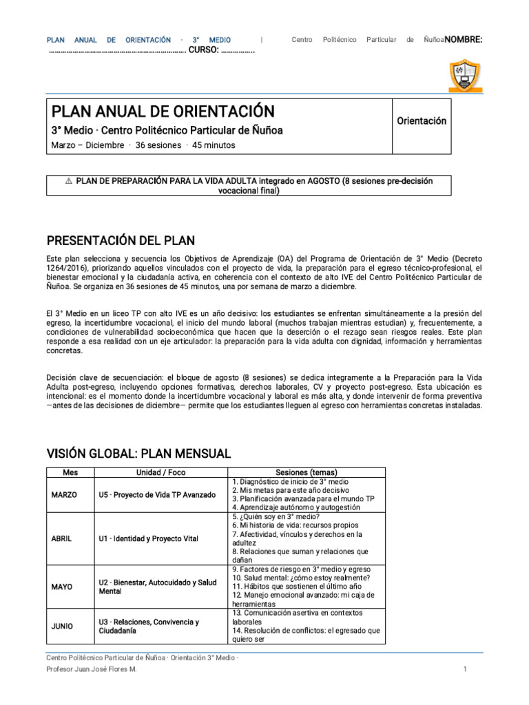 plan_orientacion_3medio_CPPÑ_profes | PDF | Adultos | Salud mental