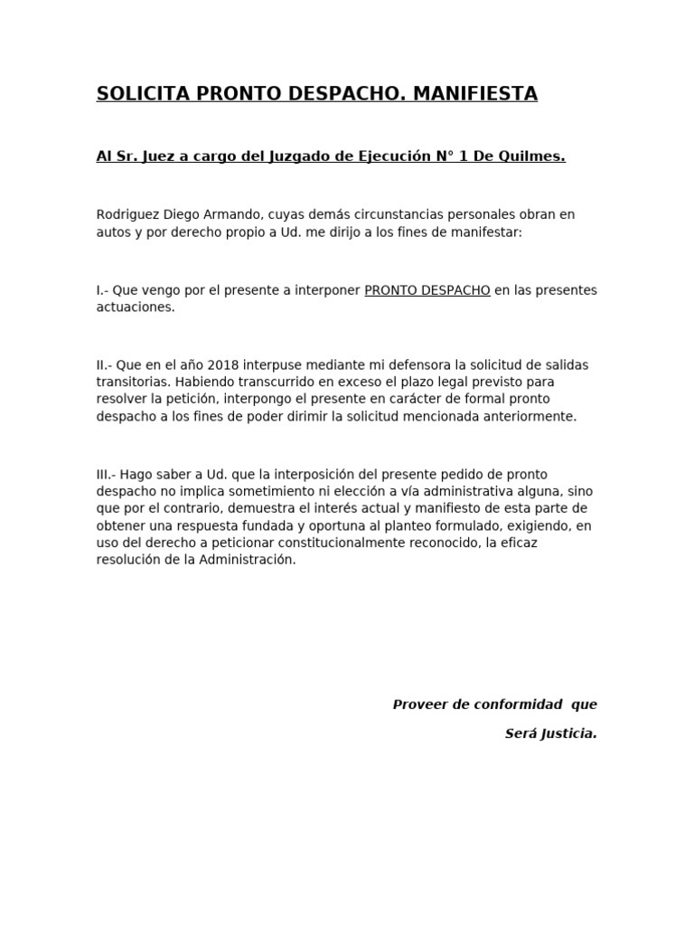 Solicita Pronto Despacho - Rodriguez Diego Armando | PDF