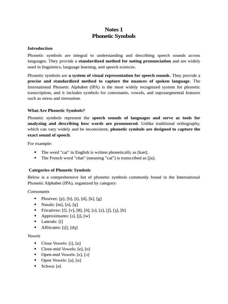 Notes 1 - Phonetic Symbols | PDF | Phonetics | Stress (Linguistics)