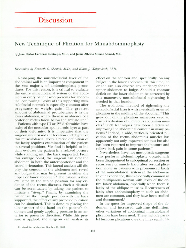 New Technique of Plication For Miniabdominoplasty | PDF