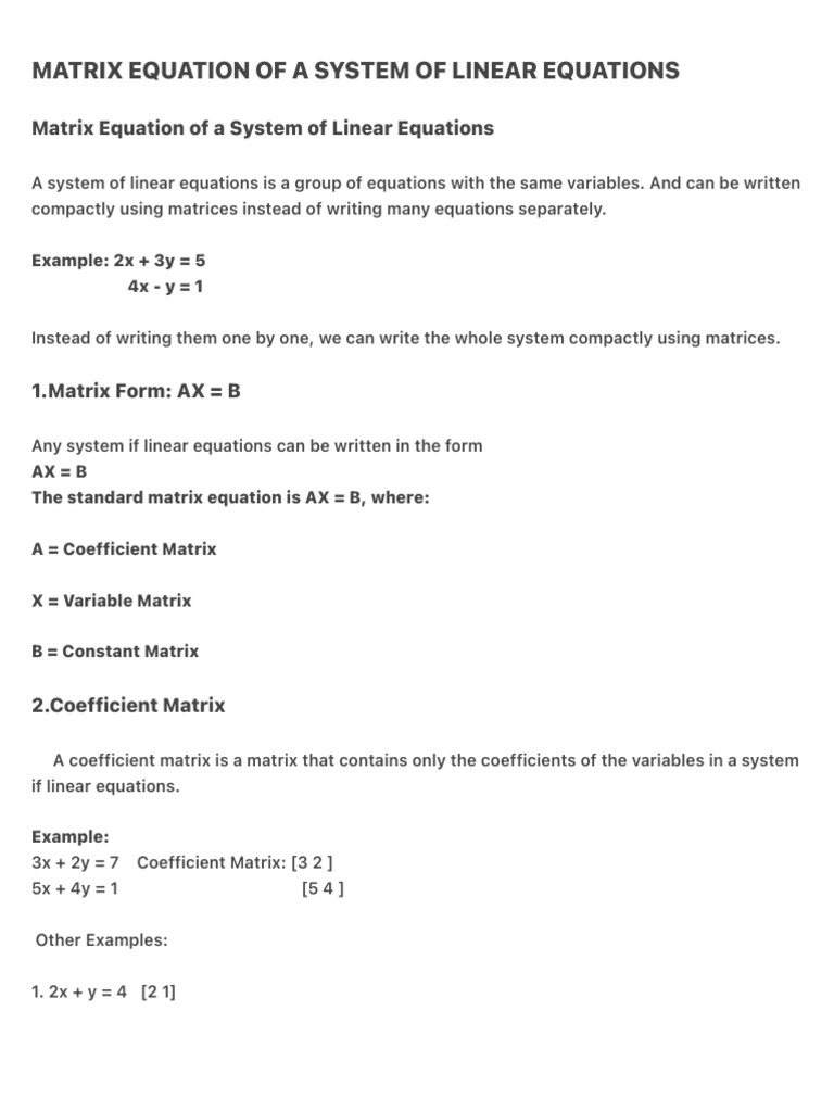 David Matrix Equation of A System of Linear Equations | PDF